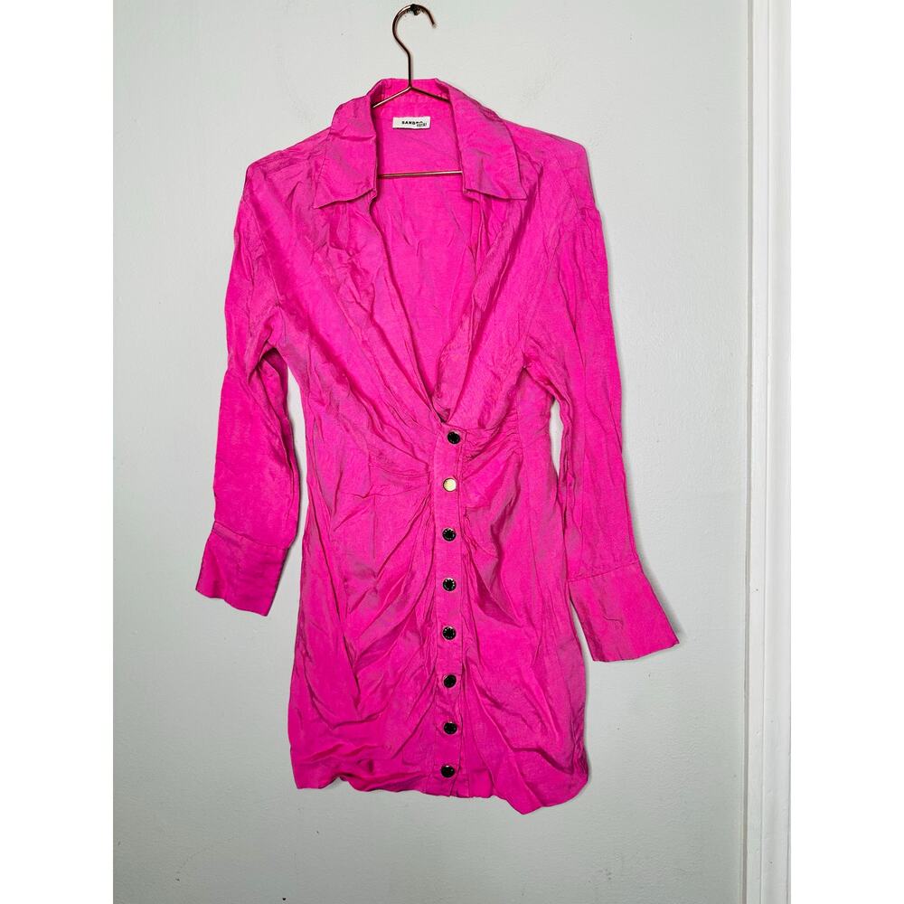 SANDRO Pink Collar Front Button Closure Asymmetrical Elvira Dress Size 36 - Picture 6 of 16